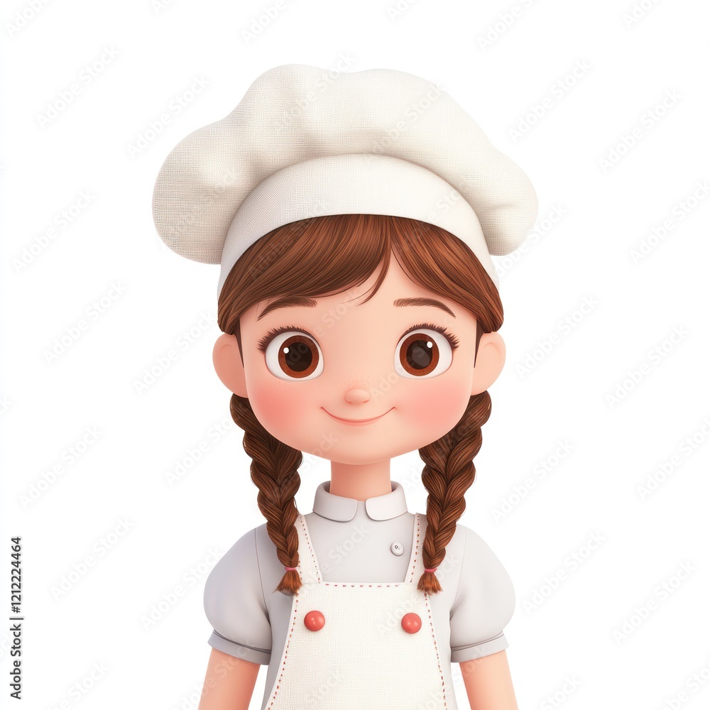 Cartoon woman baker in chef hat and apron, white background, could be used for baking ads Cartoon woman baker in chef hat and apron, white background, could be used for baking ads