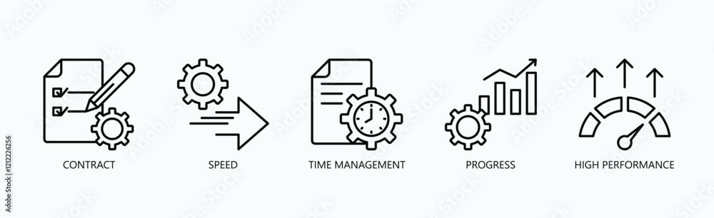 Mastering Efficiency Icon Set Isolated Vector With Icon Of Contract, Speed, Time Management, Progress, High Performance In Outline Style Mastering Efficiency Icon Set Isolated Vector With Icon Of Contract, Speed, Time Management, Progress, High Performance In Outline Style