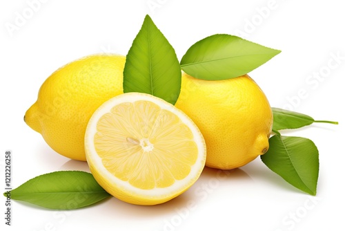 Wallpaper Mural Isolated ripe lemon with leaf and slice on white background Torontodigital.ca