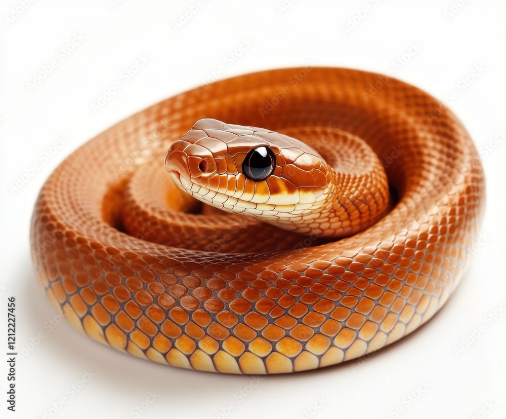 Obraz premium Bright orange snake curled up displaying its smooth scales and shiny black eyes in a cozy environment