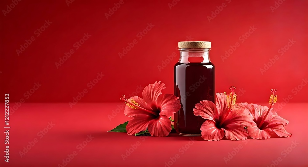 A hibiscus tea juice theme with a rich red gradient and hibiscus flowers, Ai Generated A hibiscus tea juice theme with a rich red gradient and hibiscus flowers, Ai Generated