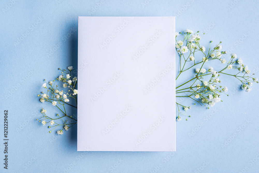 Empty blank card with white gypsohila flowers Empty blank card with white gypsohila flowers