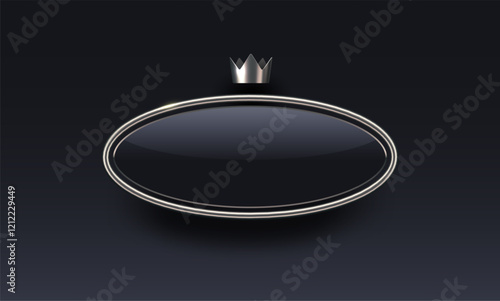 Luxury black badges with silver metal frames and crown. 3d chrome banners - decoration elements for identity design, greeting card, cover, poster or invitation. Vector illustration.