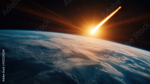 A close-up view of a meteor poised to impact Earth, capturing a moment of cosmic drama filled with excitement and the mysteries of the universe in one vivid scene. photo