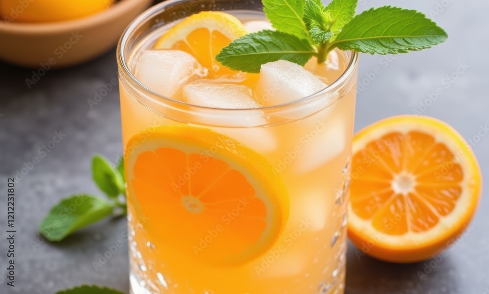 Refreshing citrus drink with mint garnish Refreshing citrus drink with mint garnish