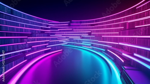 Abstract background with a futuristic tunnel and glowing neon light effect in magenta and cyan