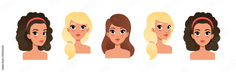 Woman Avatar and Head with Neck Portrait Vector Set Woman Avatar and Head with Neck Portrait Vector Set