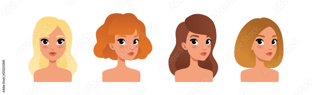 Woman Avatar and Head with Neck Portrait Vector Set Woman Avatar and Head with Neck Portrait Vector Set