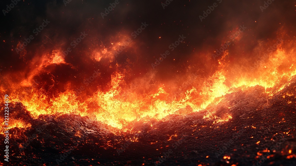 Intense Flames Erupting from a Fiery Blaze Illuminating the Darkness Creating a Dramatic Atmosphere Intense Flames Erupting from a Fiery Blaze Illuminating the Darkness Creating a Dramatic Atmosphere