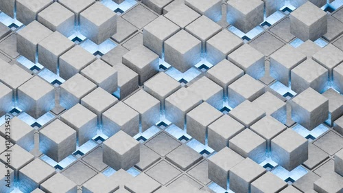 3d render of geometry shapes loop on block background