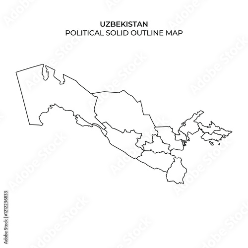 This representation presents the political outline of Uzbekistan, detailing its regions and borders. The map highlights various administrative divisions clearly without additional markings.