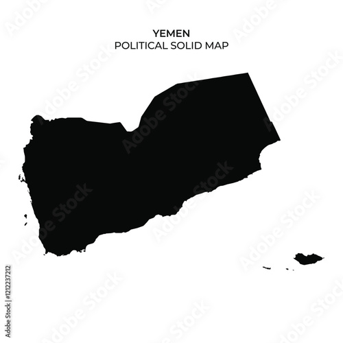 A solid black representation of Yemens political boundaries showcases the countrys shape and size. The design highlights Yemens unique geographical features and borders.