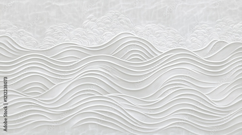 Fototapeta premium Flowing Waves of White Texture, Abstract Art, Digital Creation, Minimalist Environment, Aesthetic Viewpoint, Modern Concept for Design Impact
