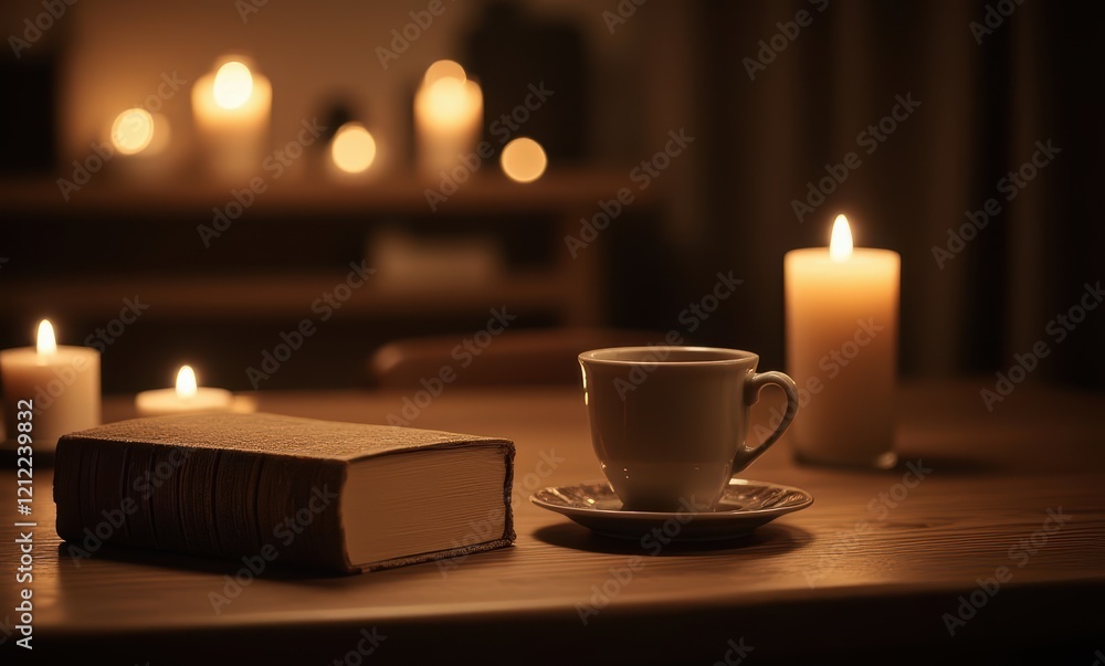 Cozy evening with a book and coffee Cozy evening with a book and coffee