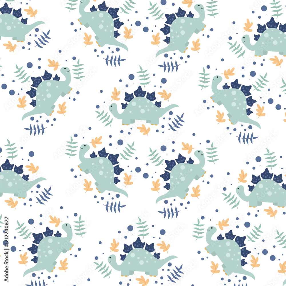 Seamless pattern with cute dinosaur animals suitable for kids clothes Seamless pattern with cute dinosaur animals suitable for kids clothes