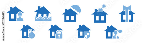 Insurance Flat Blue Icons and Element Vector Set