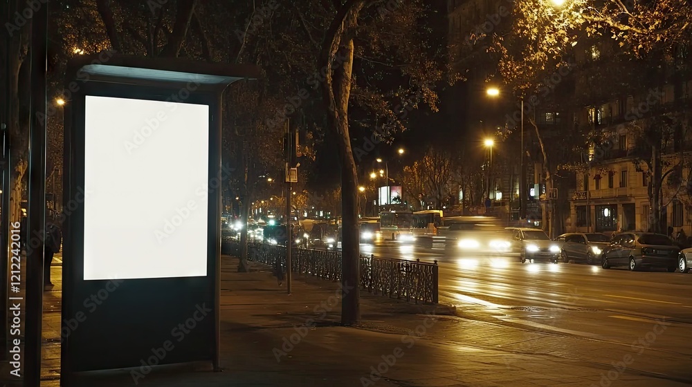 Blank Billboard Ad at Night City Street