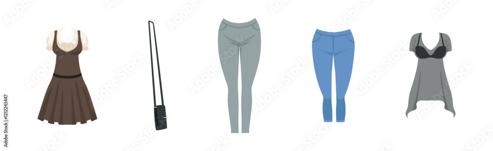 Woman Fashion Clothing Item and Apparel Vector Set Woman Fashion Clothing Item and Apparel Vector Set