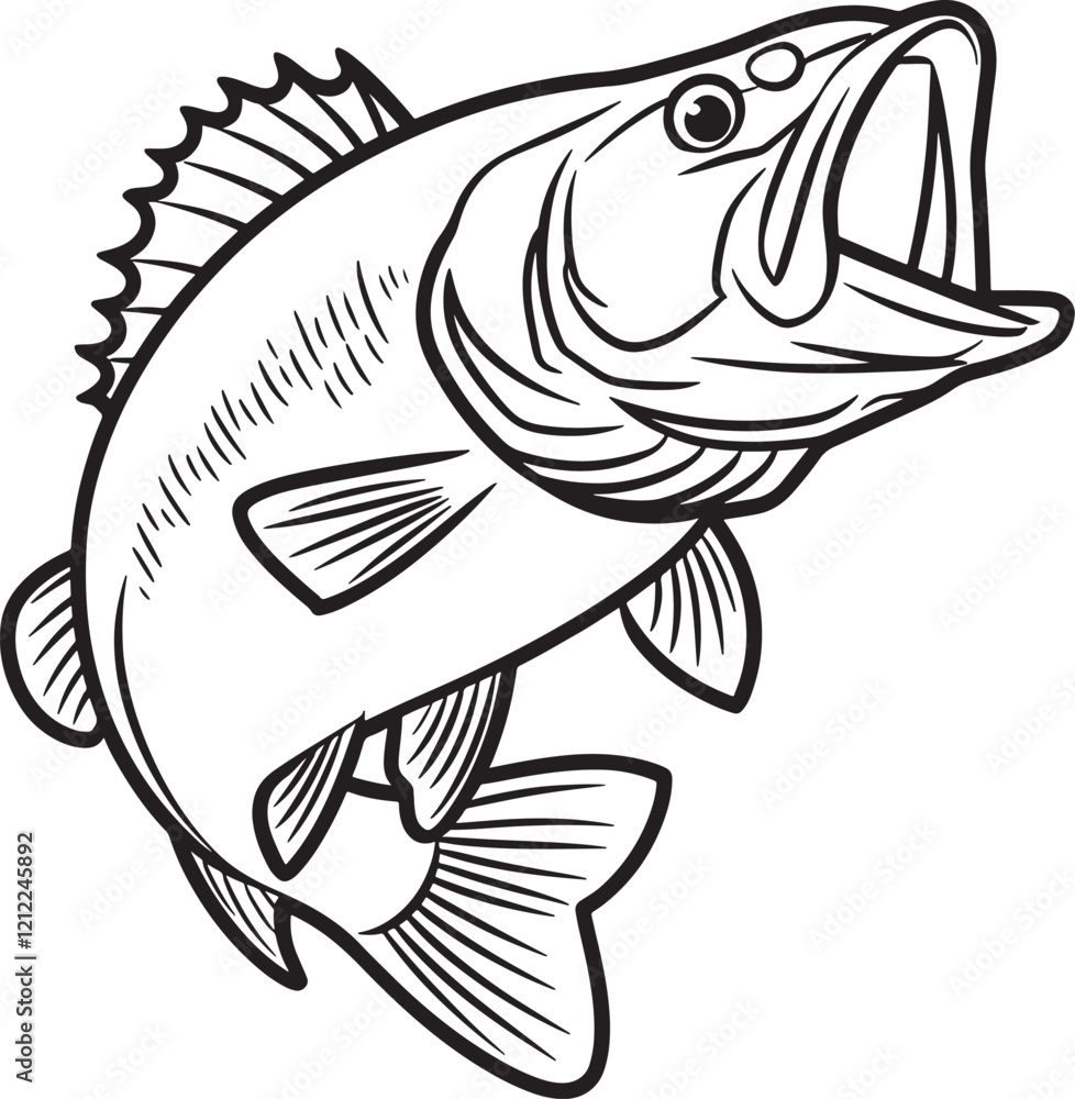 Bass fish vector illustration sketch of largemouth perch fish Bass fish vector illustration sketch of largemouth perch fish