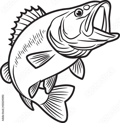 Bass fish vector illustration sketch of largemouth perch fish