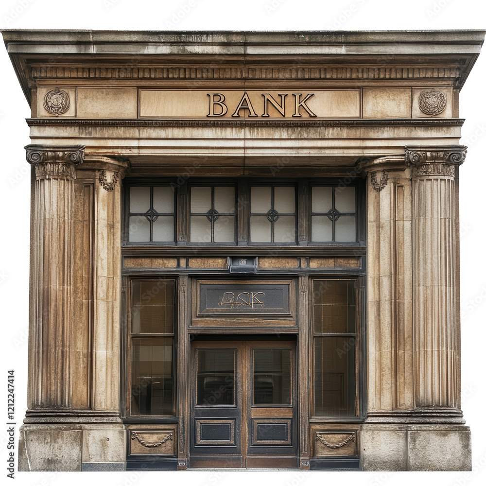 Isolated Bank Building Facade with Columns Isolated Bank Building Facade with Columns
