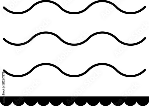 Water line wave ornament collection for print, UI or app web design. Seamless vector marine wave decoration pattern isolated on white background. Ocean, sea waves flat Trendy Simple lines icons symbol