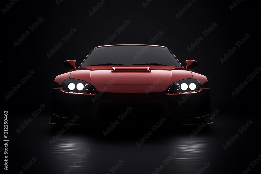 Sleek Red Sports Car Illuminates a Dark Garage Sleek Red Sports Car Illuminates a Dark Garage