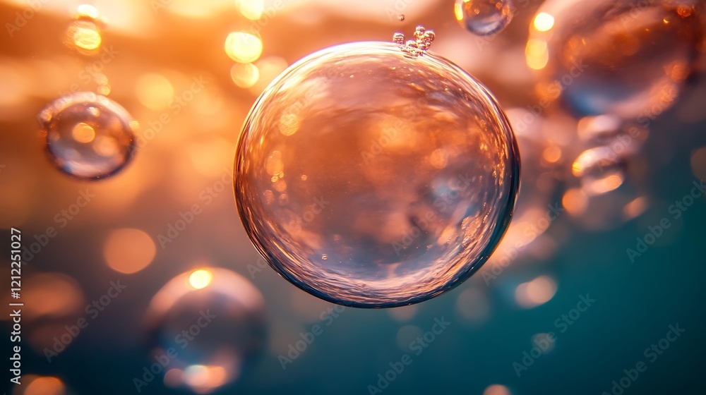 A large bubble floats in golden sunset light A large bubble floats in golden sunset light