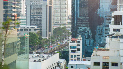 Photography Downtown city office building with car transport park PM 2