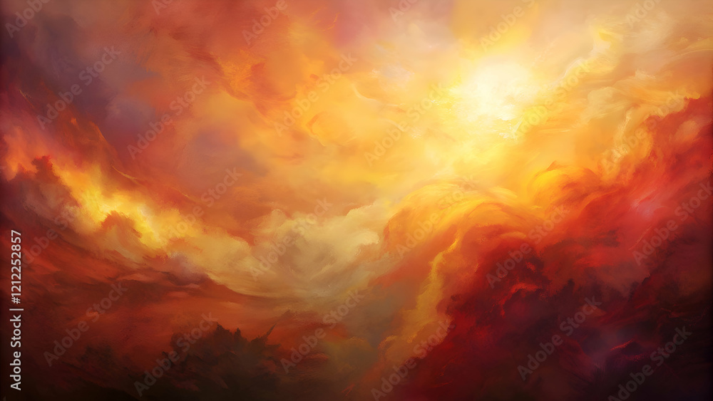 Abstract Dreamlike Sky Painting with Golden Clouds and Light Abstract Dreamlike Sky Painting with Golden Clouds and Light