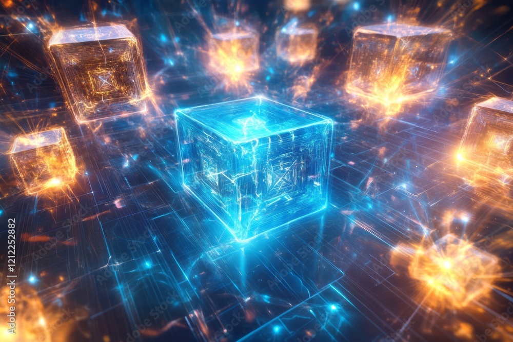 Glowing Cubes Network Digital Abstract Art Glowing Cubes Network Digital Abstract Art