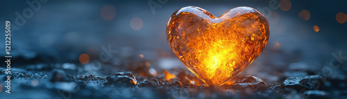 glowing heart shaped stone radiates warmth and light in dark setting