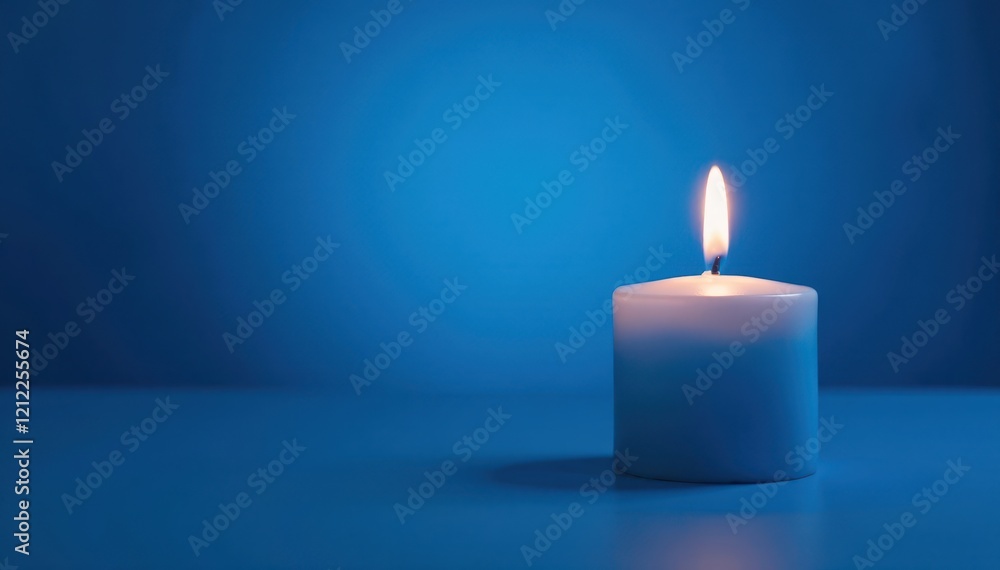 Single blue candle flame, vibrant blue backdrop, midnight blue, simple Single blue candle flame, vibrant blue backdrop, midnight blue, simple