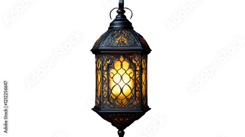 Elegant antique lantern with intricate design on white background. photo