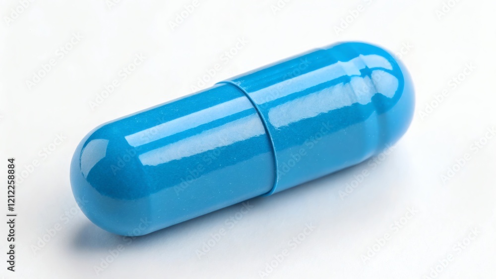 Single blue hexagonal tablet with a smooth surface on a white background Single blue hexagonal tablet with a smooth surface on a white background