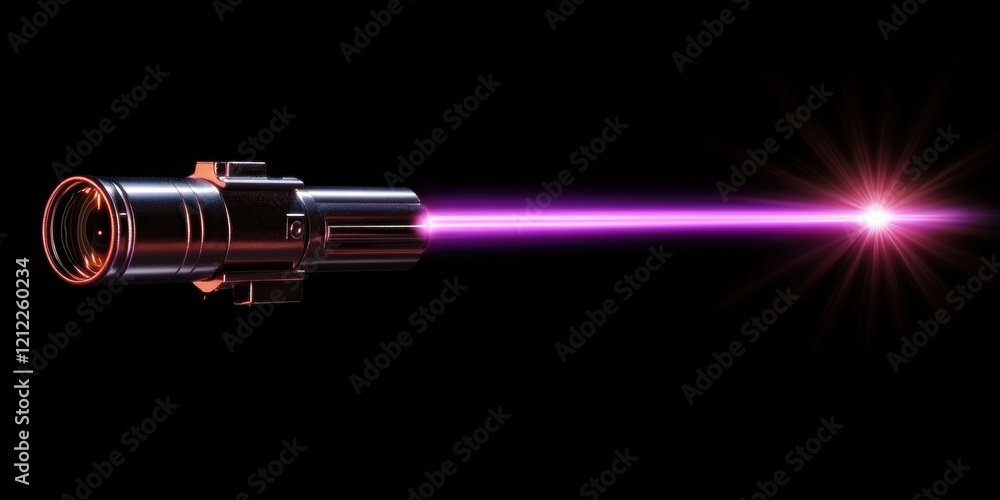 A purple laser beam on a black background, with a lens flare effect and rays of light A purple laser beam on a black background, with a lens flare effect and rays of light