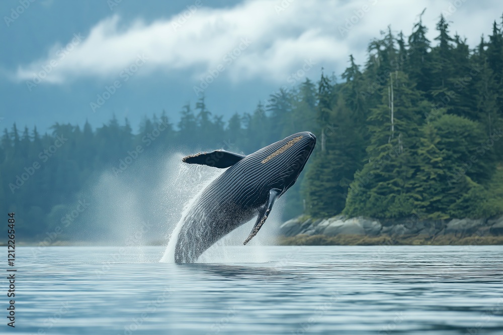 Fototapeta premium A majestic whale breaching the surface of the ocean