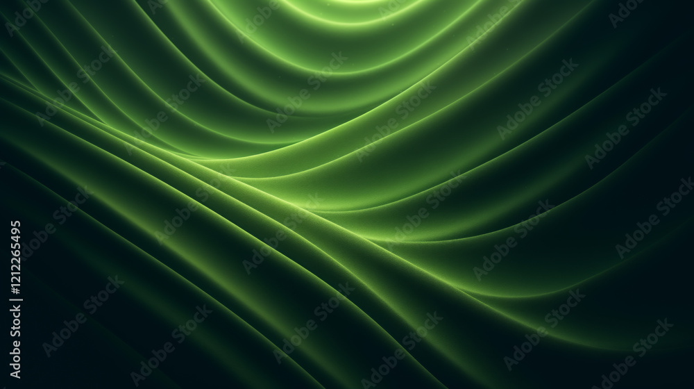 Fototapeta premium Wavy folds with gradient backlighting, made in rich green tones, reminiscent of silk fabric
