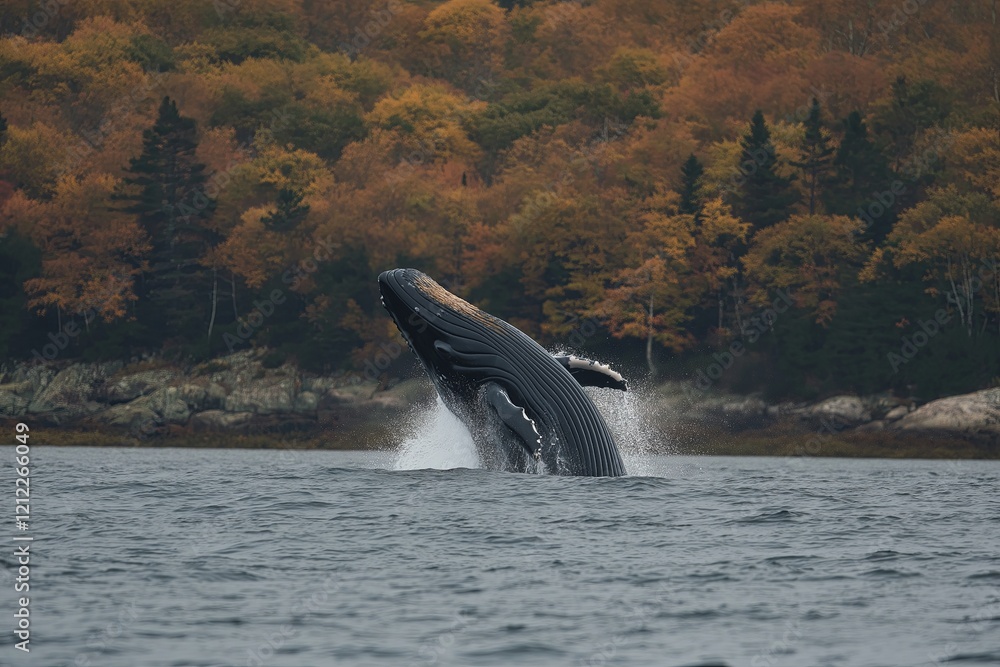 Fototapeta premium A majestic whale breaching the surface of the ocean