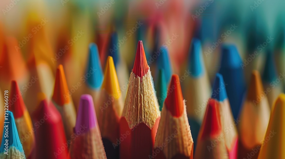 Vibrant Colored Pencils in a Rainbow Array with Sharp Tips Vibrant Colored Pencils in a Rainbow Array with Sharp Tips