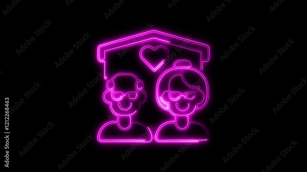 Glowing neon Elderly Home icon isolated on black background. HD Video motion graphic animation Glowing neon Elderly Home icon isolated on black background. HD Video motion graphic animation