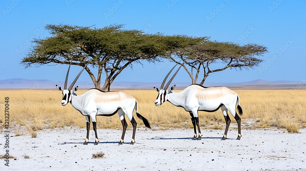 Two Oryx Antelopes in African Savanna Two Oryx Antelopes in African Savanna