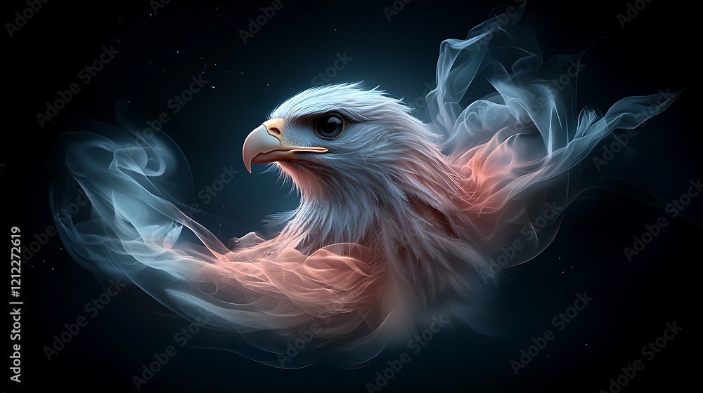 Obraz premium Majestic eagle head, smoke, dark background, freedom concept, wildlife art