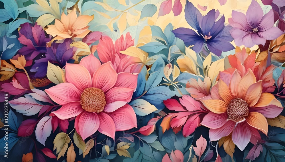 Abstract floral background with pink and red flowers blooming beautifully in a garden setting Abstract floral background with pink and red flowers blooming beautifully in a garden setting
