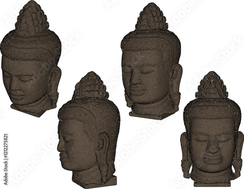 Prehistoric ethnic vintage classic old buddha head statue vector illustration sketch