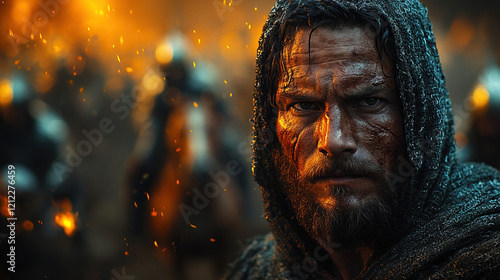 Ancient Saracen Warrior in Full Battle Armor on Horseback During Historic Battle, Detailed Medieval Arabic Warrior Portrait for Historical and Fantasy Themes
