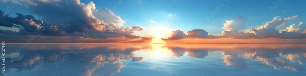 Fototapeta premium Enchanting salt flats of Bolivia, shimmering reflections of the sky after rain, creating a surreal, dreamlike landscape, vast and tranquil