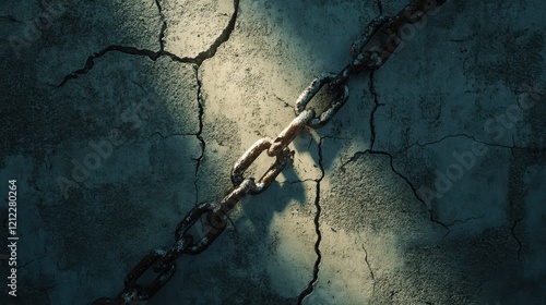 Broken Chains Against Cracked Wall Symbolizing Struggle and Freedom