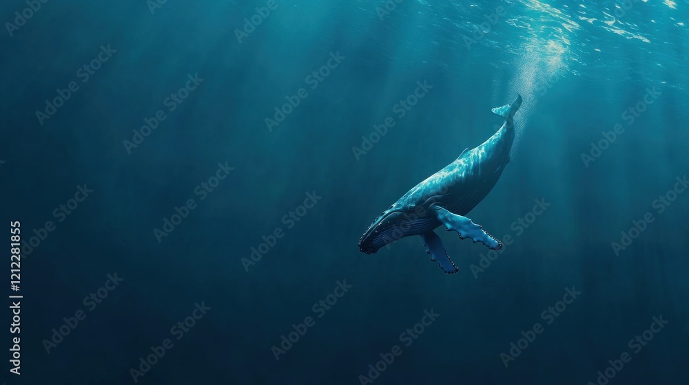 Fototapeta premium Majestic Humpback Whale Gracefully Swims in Deep Ocean