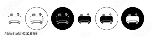 Air compressor vector icon collection in black filled and outlined versions